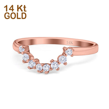 14K Rose Gold Curved Band Round Art Deco Eternity Simulated CZ Wedding Engagement Ring Size 7